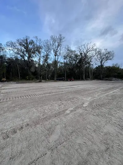 House pad rough grading in progress on a residential building site in Central Florida
